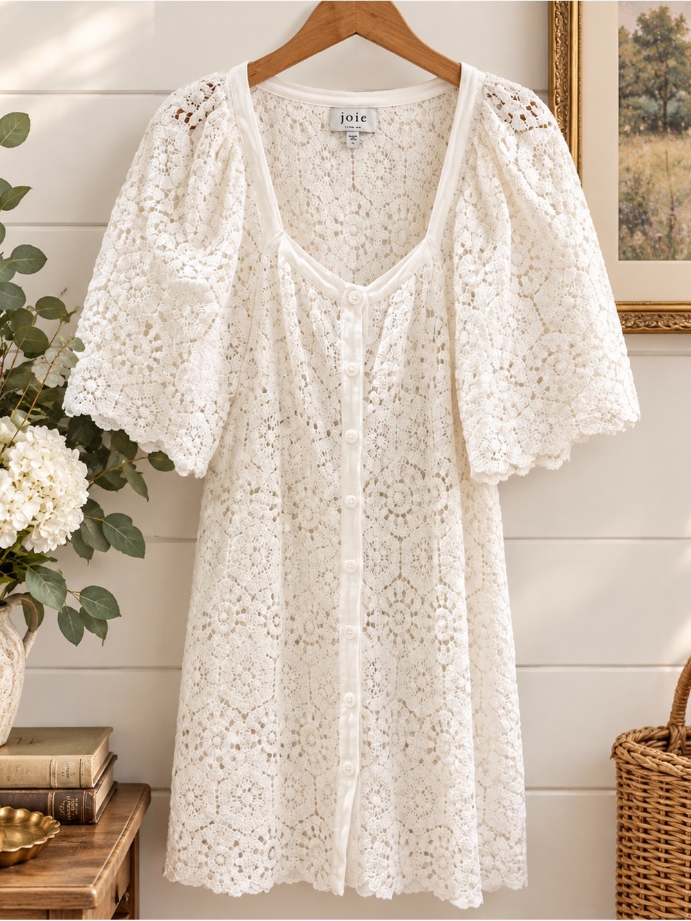 Joie "Leona" Mini Crochet Cotton Dress